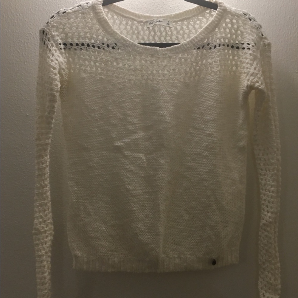 Cream open knit-sleeved sweater